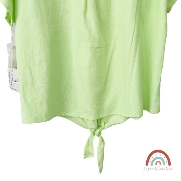 New! Linen Button Down Lime Oversized Camp ShirtTop - Picture 8 of 11
